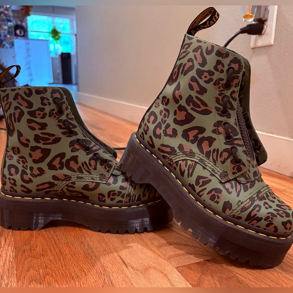 Dr. Martens Green Leopard Combat Boots